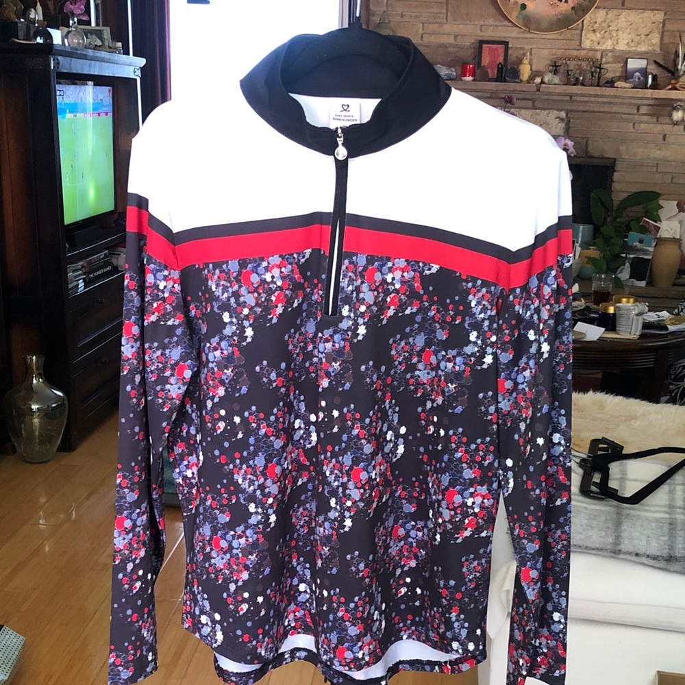 Daily Sports Half-Zip Floral Print Pullover with Red Stripe